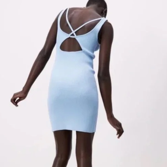 Zara Baby Blue Bodycon Dress Size Small - Picture 2 of 6